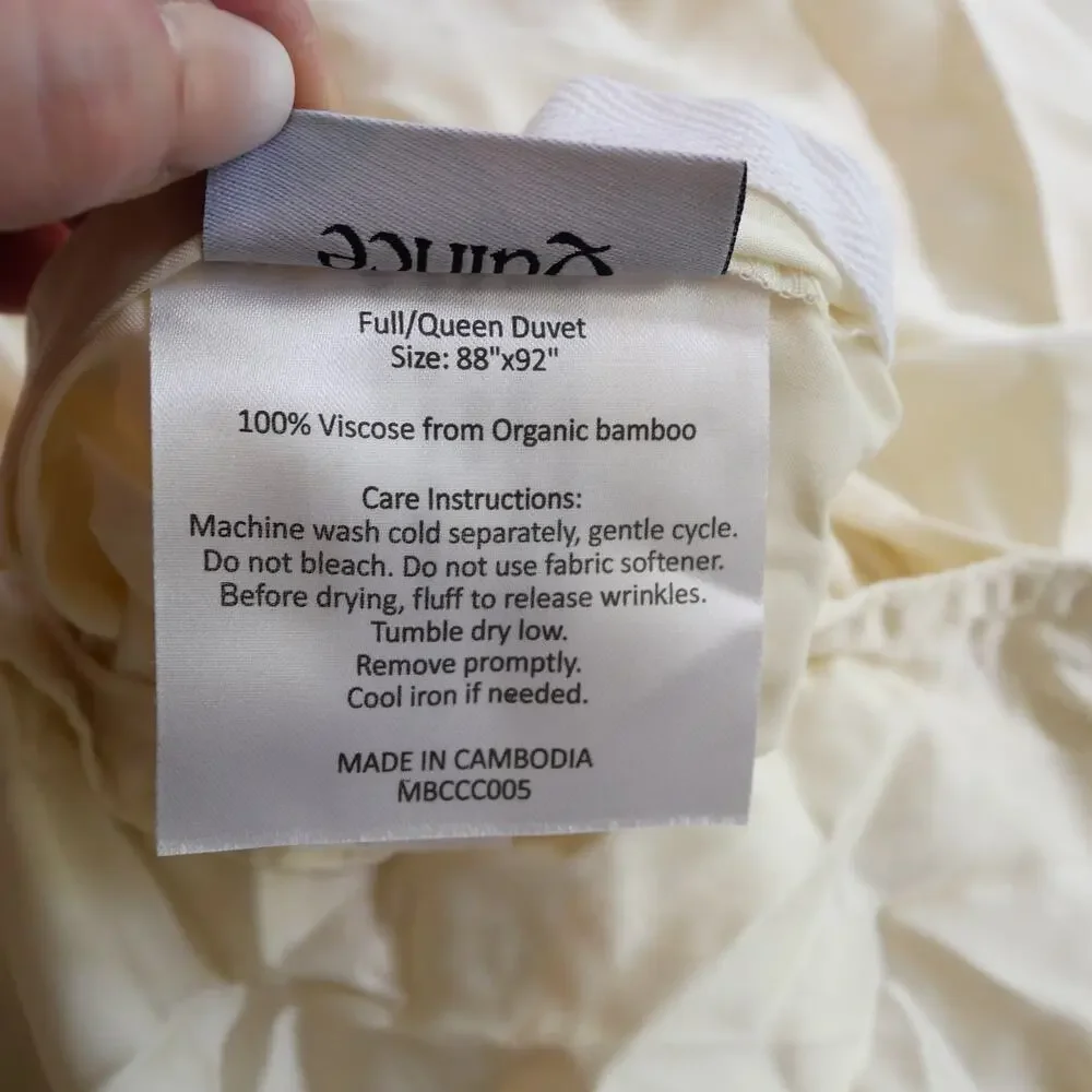 Quince Full Queen Bamboo Duvet Cover 100% Organic Ivory Cream  NEW